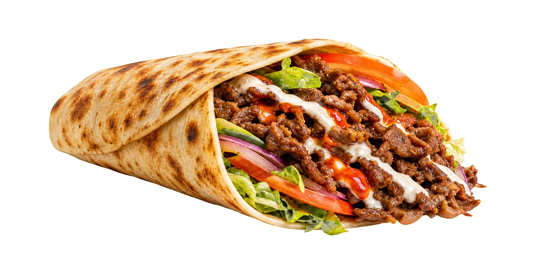 Beef kebab roll with fresh salad