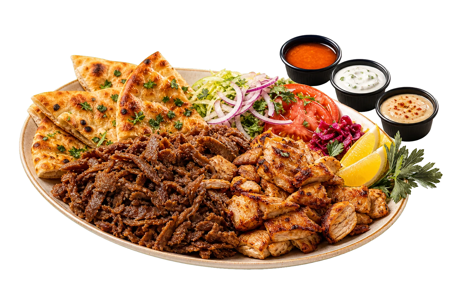 Kebab plate with salad and bread